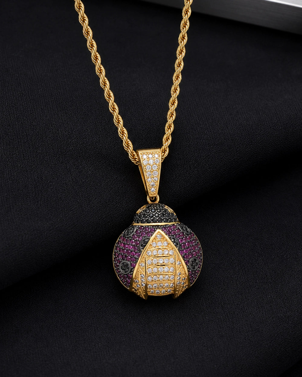 Iced CZ Ladybug Pendant Necklace