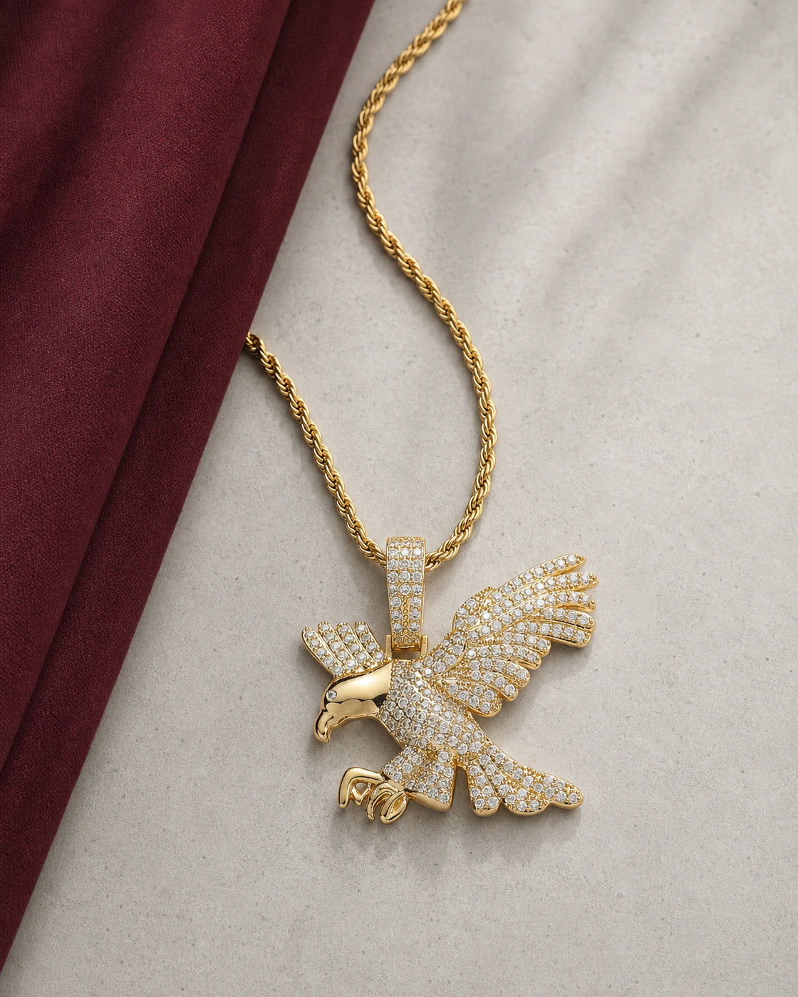 Iced CZ Eagle Pendant Necklace