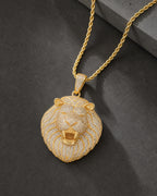 Iced CZ Roaring Lion Pendant Necklace