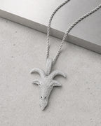 Iced CZ Pave Horned Goat-Head Pendant Necklace
