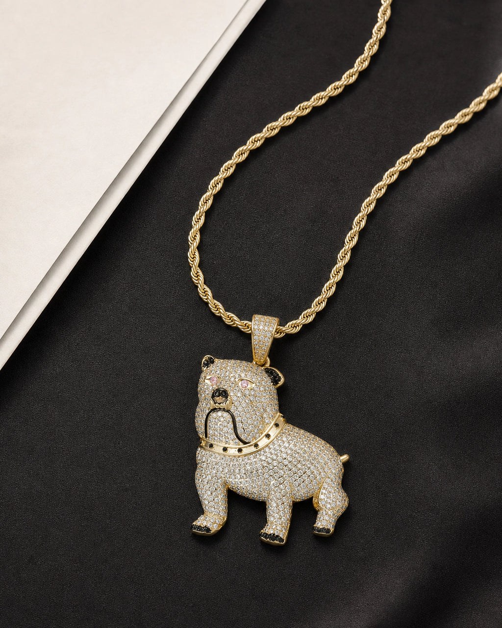 Iced CZ Bulldog Pendant Necklace