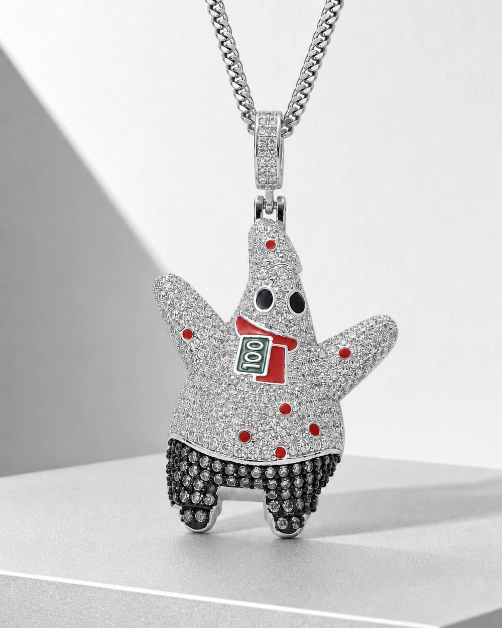 Iced CZ Starfish Character Pendant Necklace