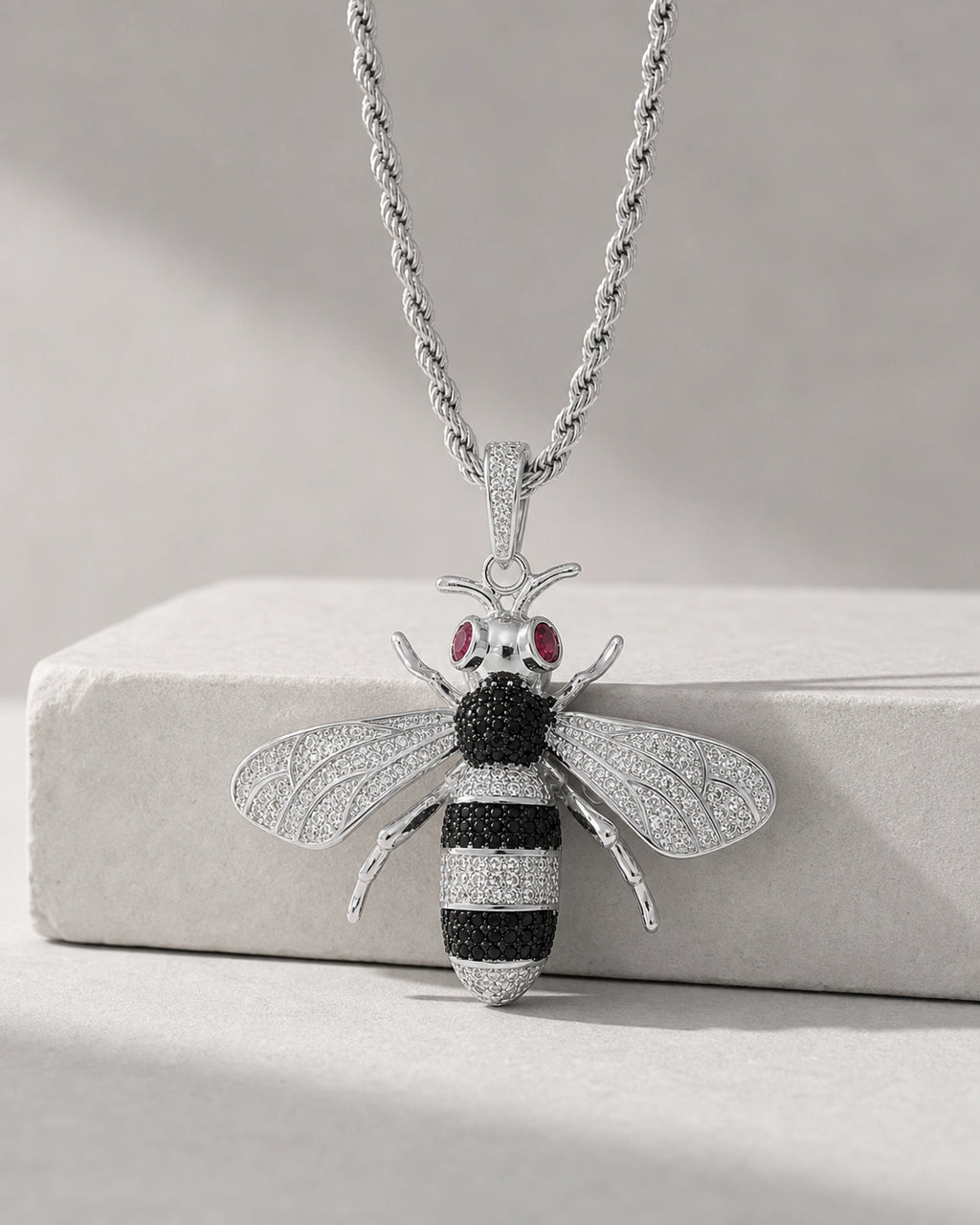 Iced CZ Bee Pendant Necklace