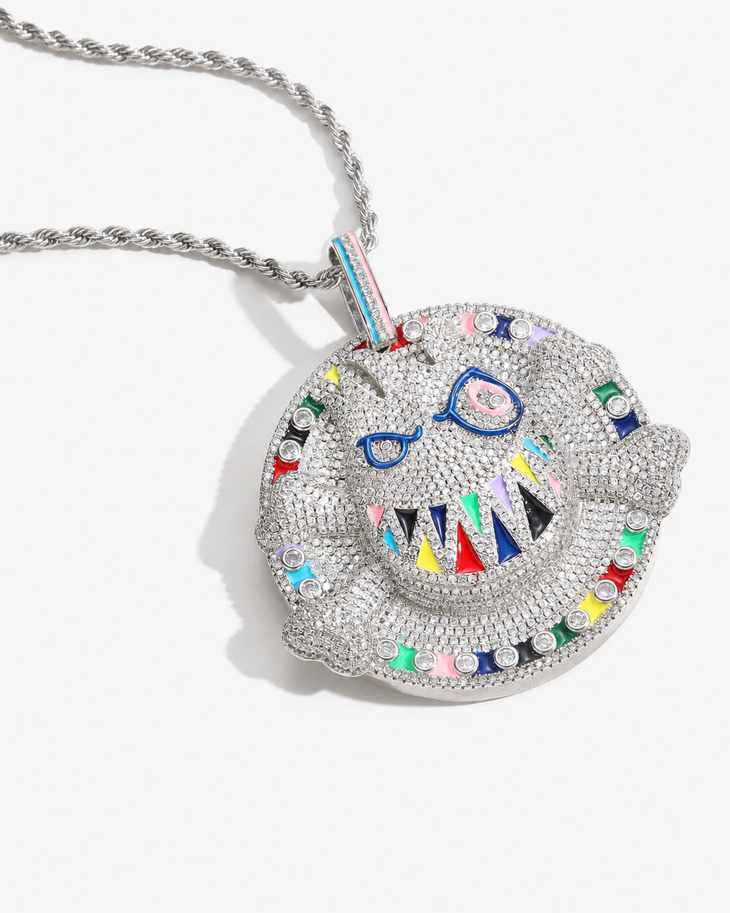 Multicolor Graffiti Face CZ Pendant Necklace