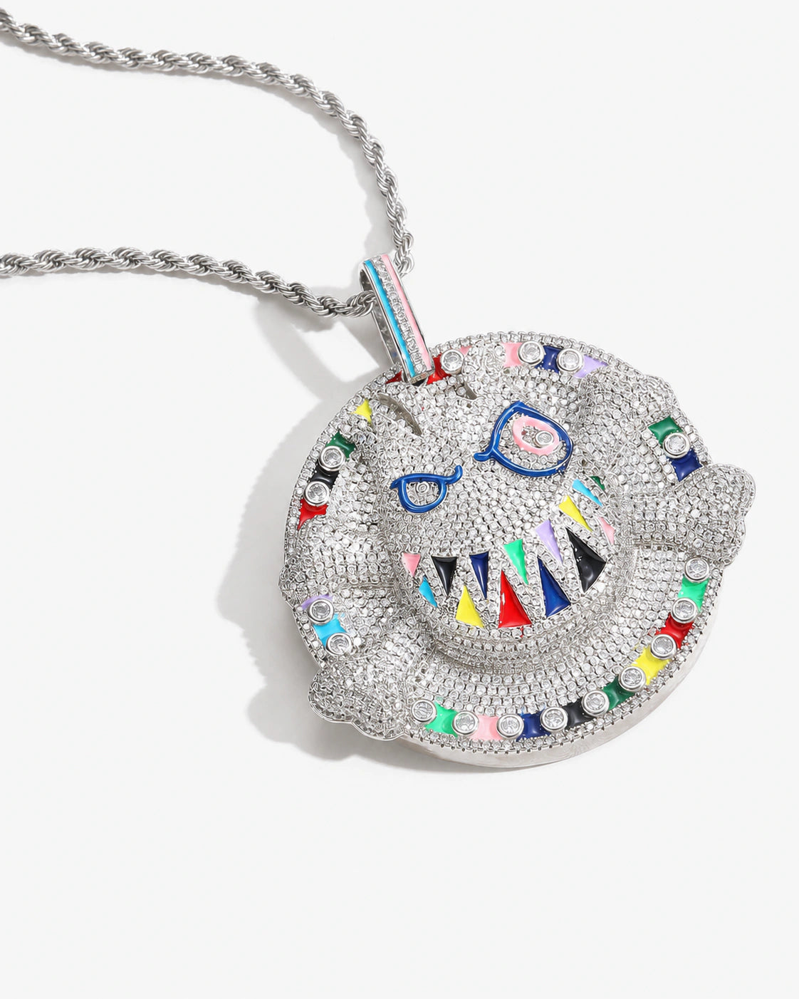 Multicolor Graffiti Face CZ Pendant Necklace