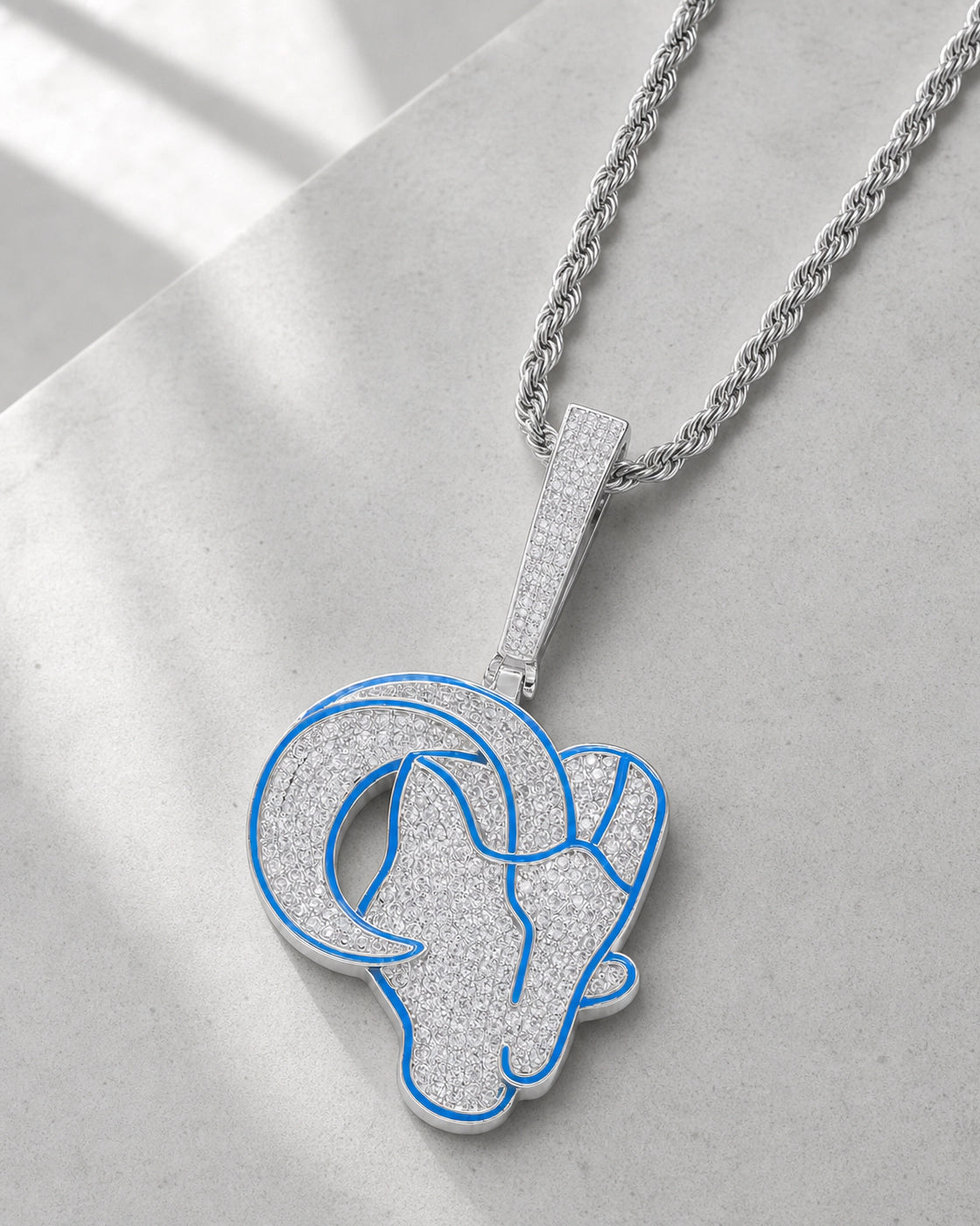 Iced CZ Ram Head Pendant Necklace