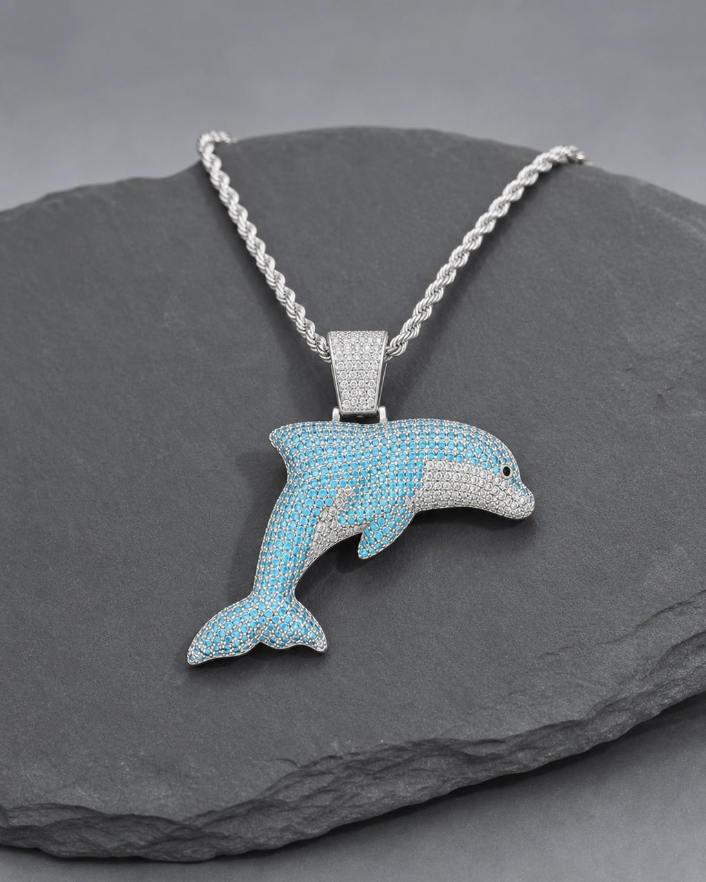 Iced CZ Dolphin Pendant Necklace