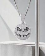 Iced CZ Stitched Grin Pendant Necklace