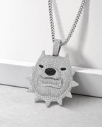 Iced CZ Spiked Bulldog Pendant Necklace