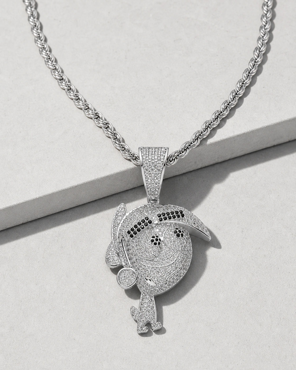 Iced CZ Pave Cartoon Figure Pendant Necklace