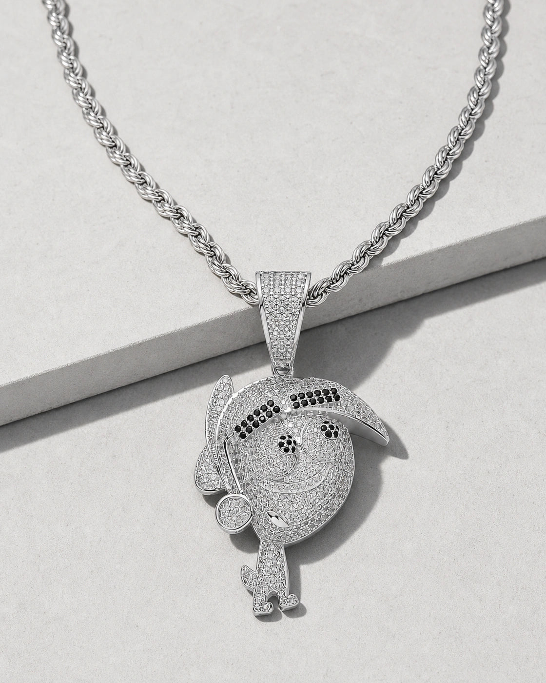 Iced CZ Pave Cartoon Figure Pendant Necklace