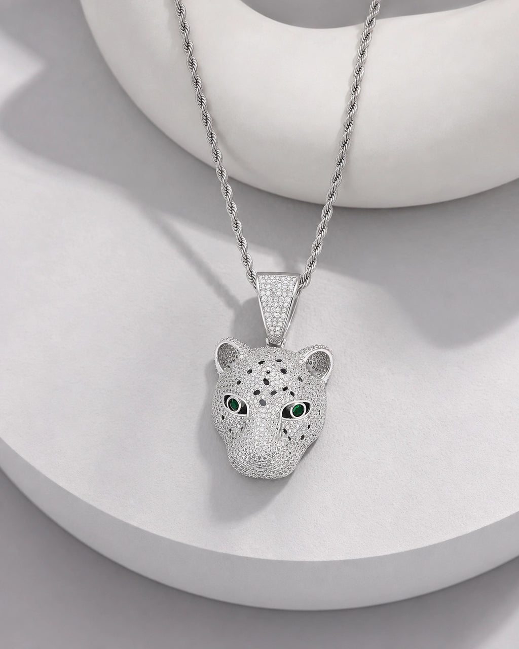 Iced CZ Stone-Set Leopard Head Pendant Necklace