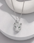 Iced CZ Stone-Set Leopard Head Pendant Necklace