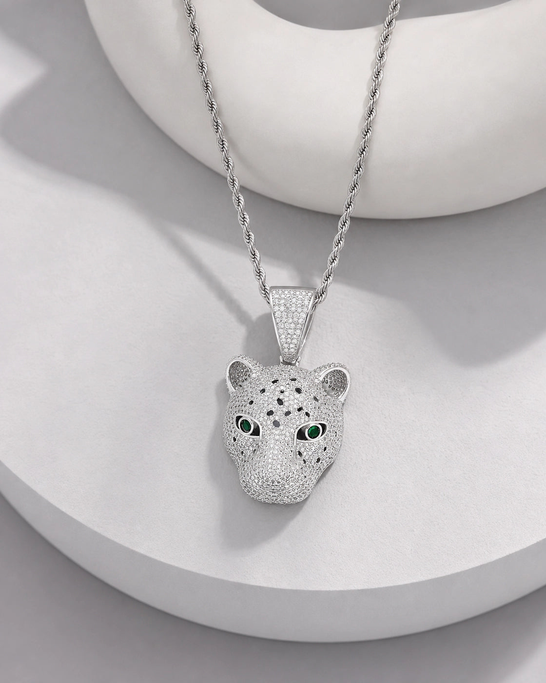 Iced CZ Stone-Set Leopard Head Pendant Necklace