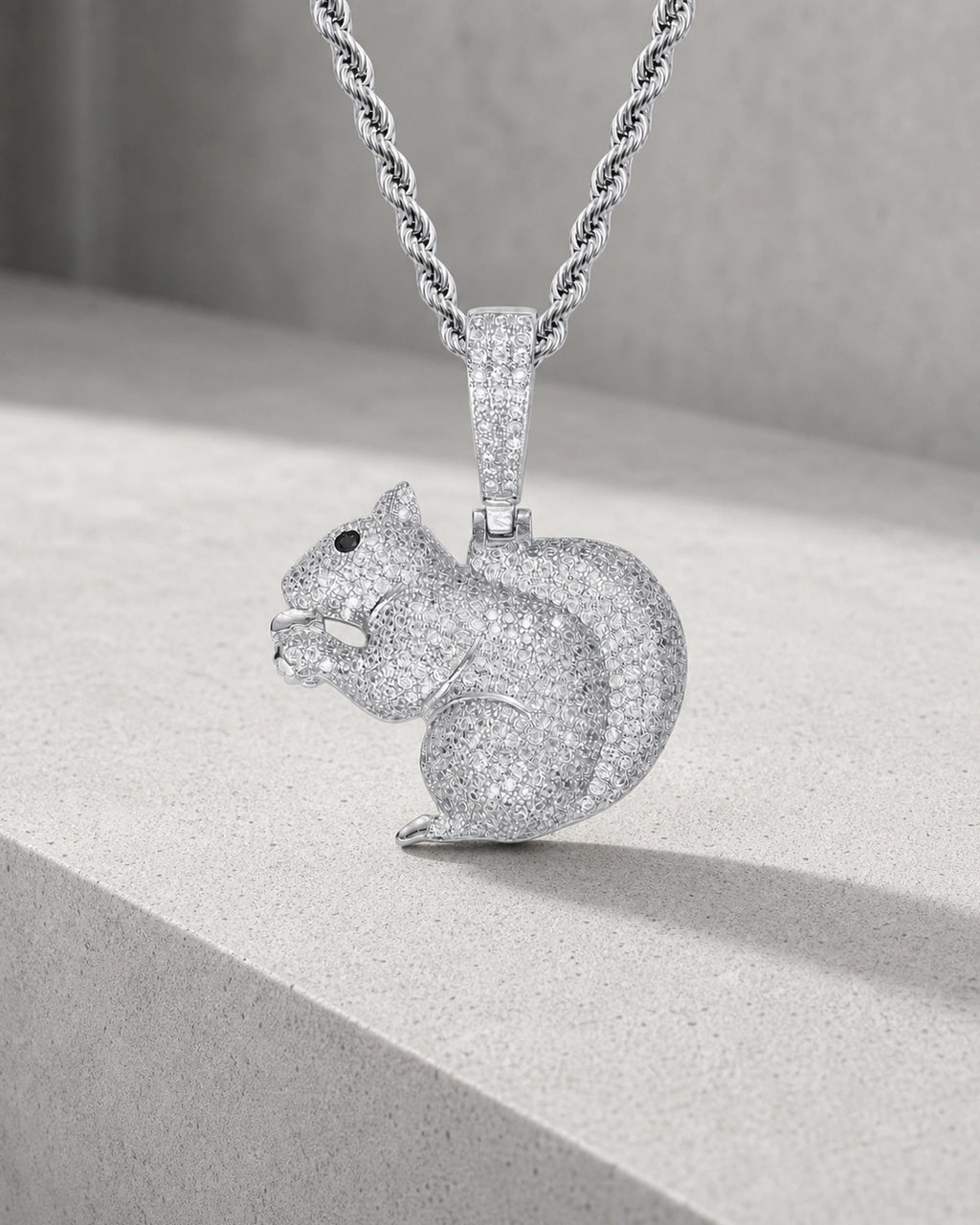 Iced CZ Squirrel Pendant Necklace