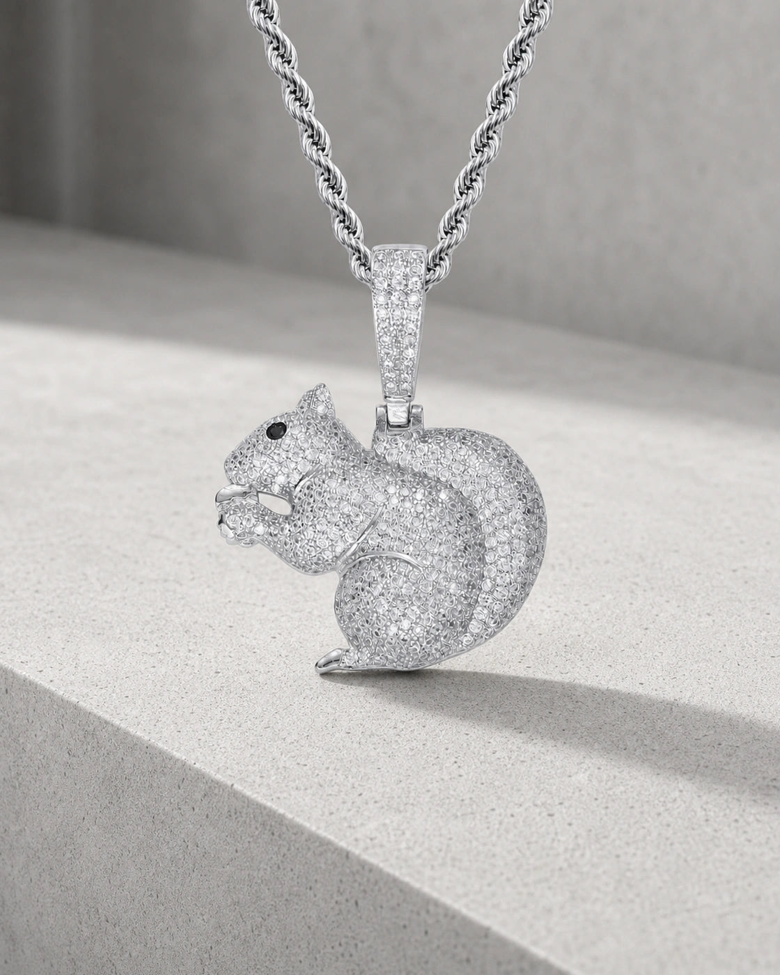 Iced CZ Squirrel Pendant Necklace