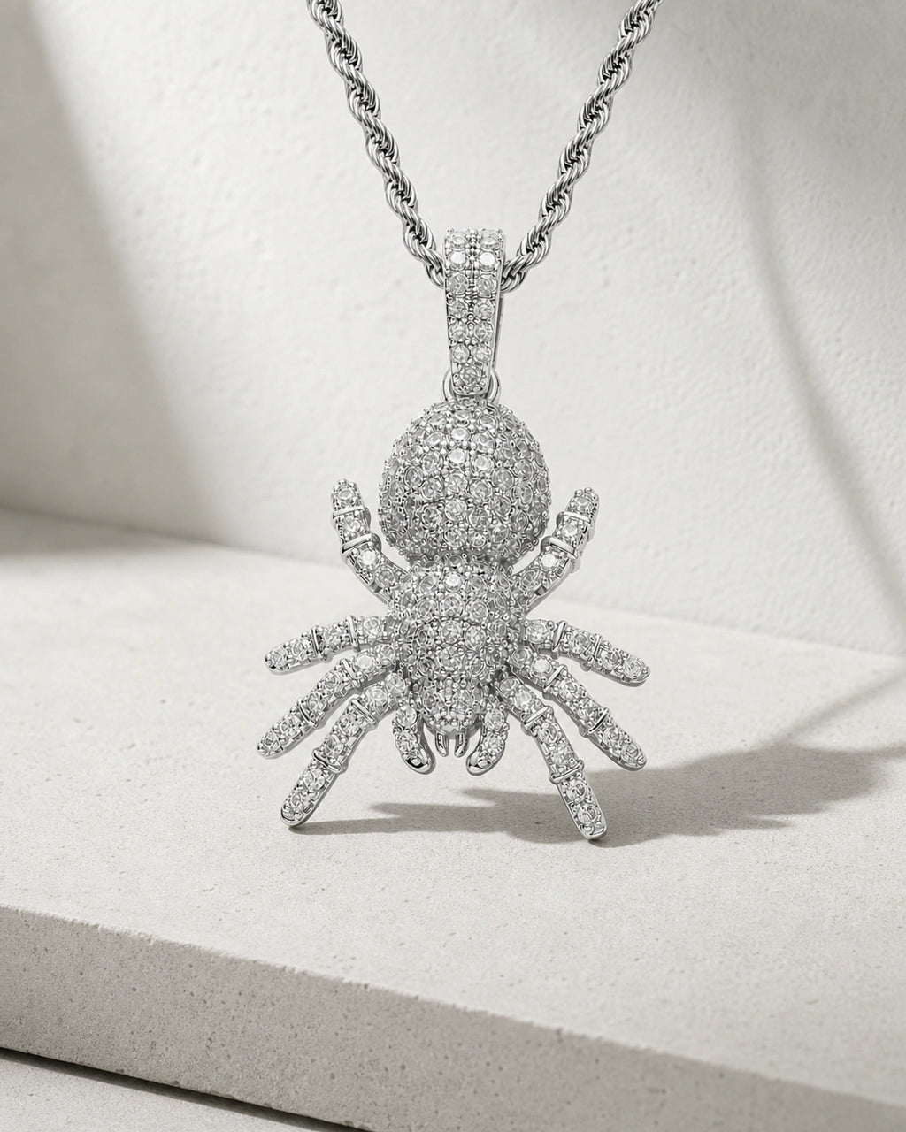 Iced CZ Poisonous Spider Pendant Necklace