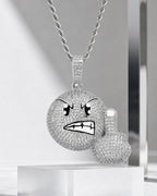 Iced CZ Pave Angry Face & Fist Pendant Necklace