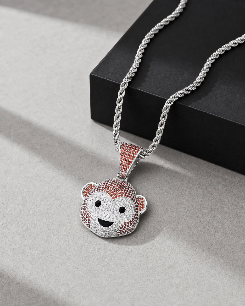 Iced CZ Monkey Face Pendant Necklace