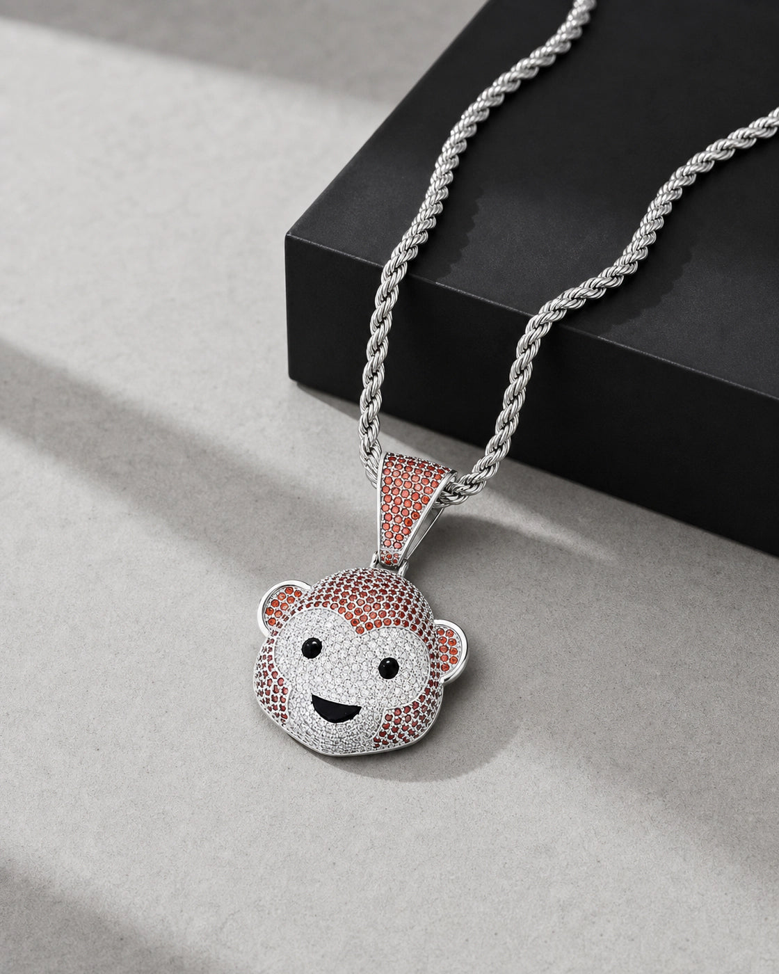 Iced CZ Monkey Face Pendant Necklace