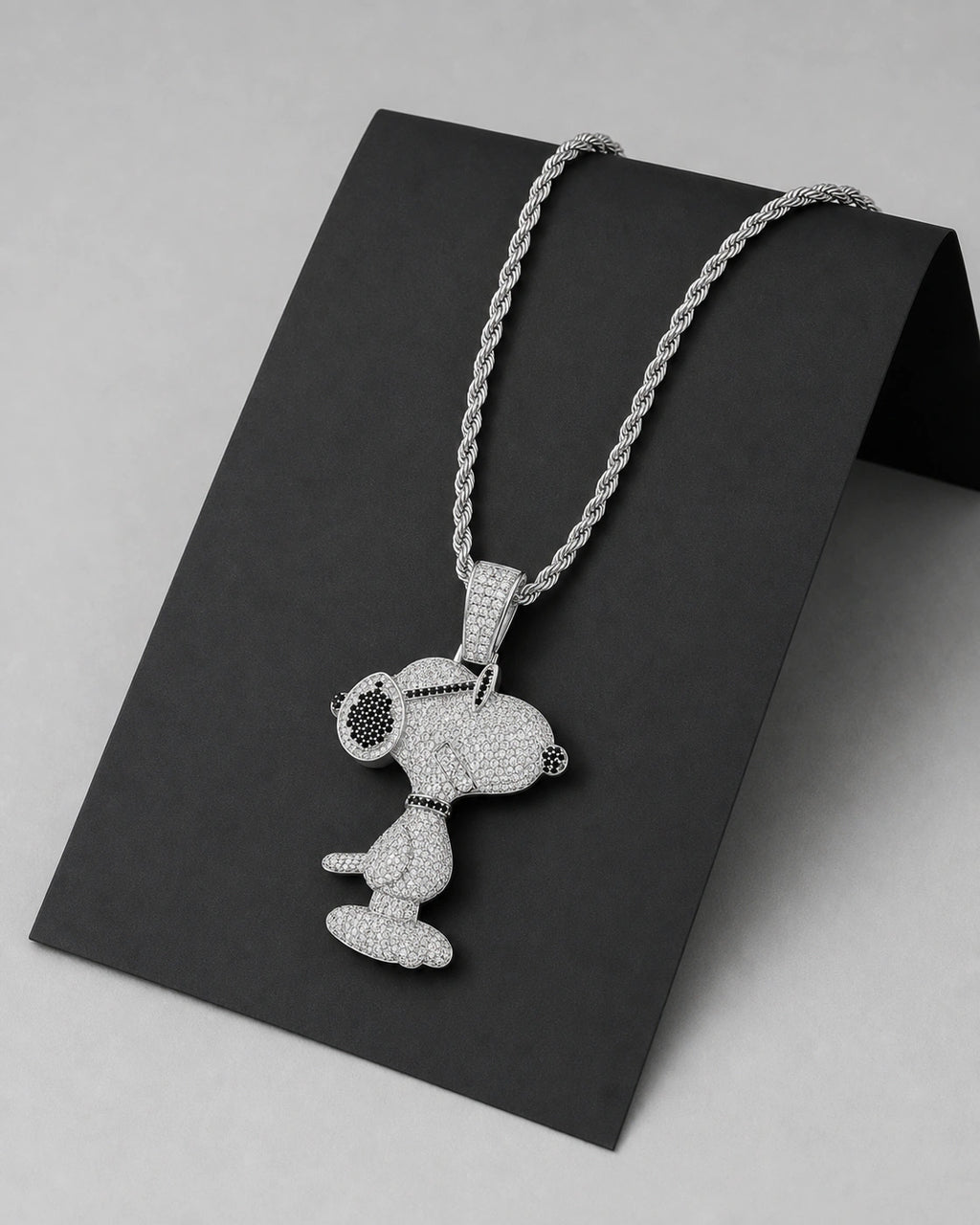 Iced CZ Side-Profile Cartoon Dog Pendant Necklace