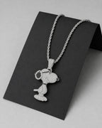 Iced CZ Side-Profile Cartoon Dog Pendant Necklace