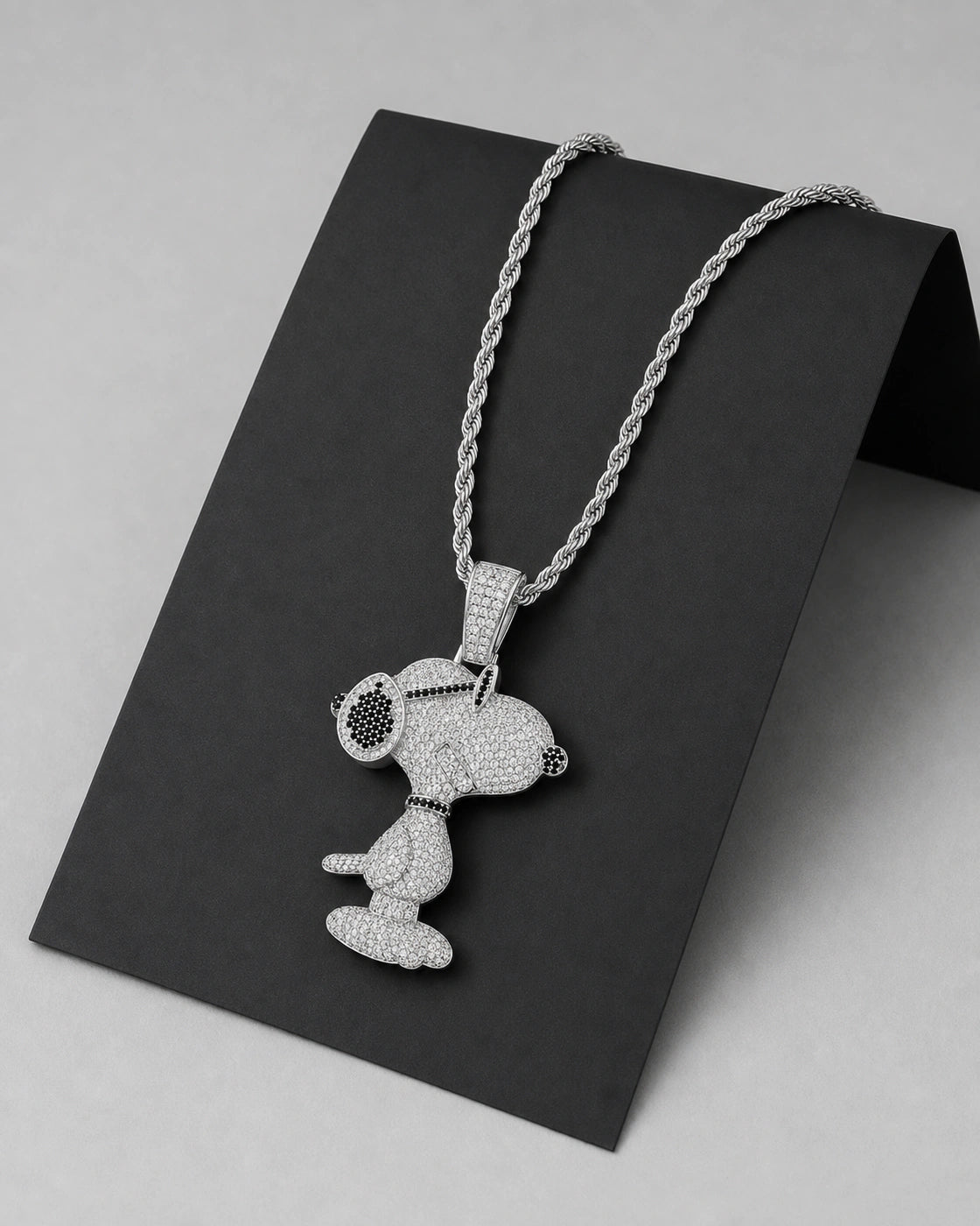 Iced CZ Side-Profile Cartoon Dog Pendant Necklace