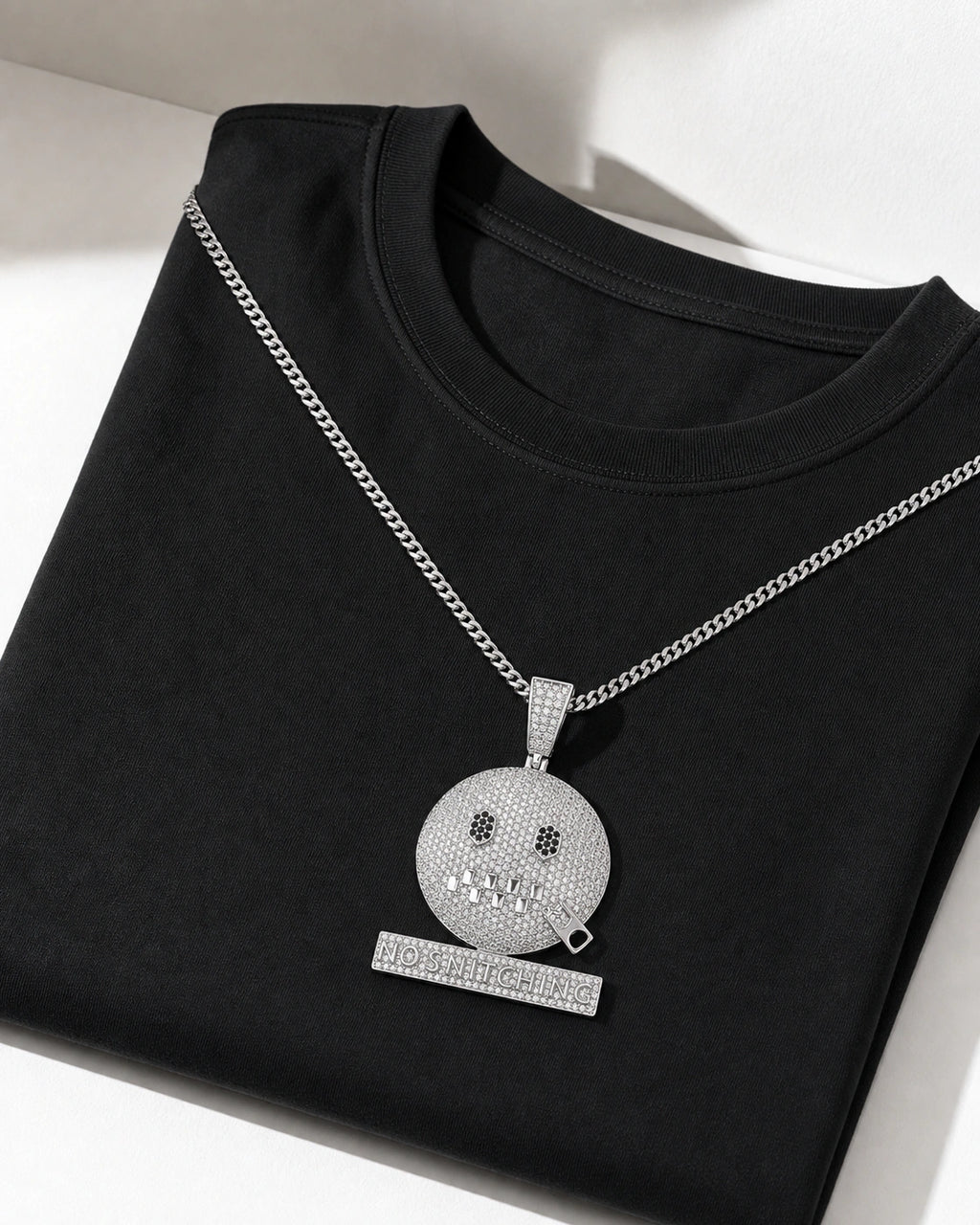 Iced CZ No Snitching Smiley Pendant Necklace