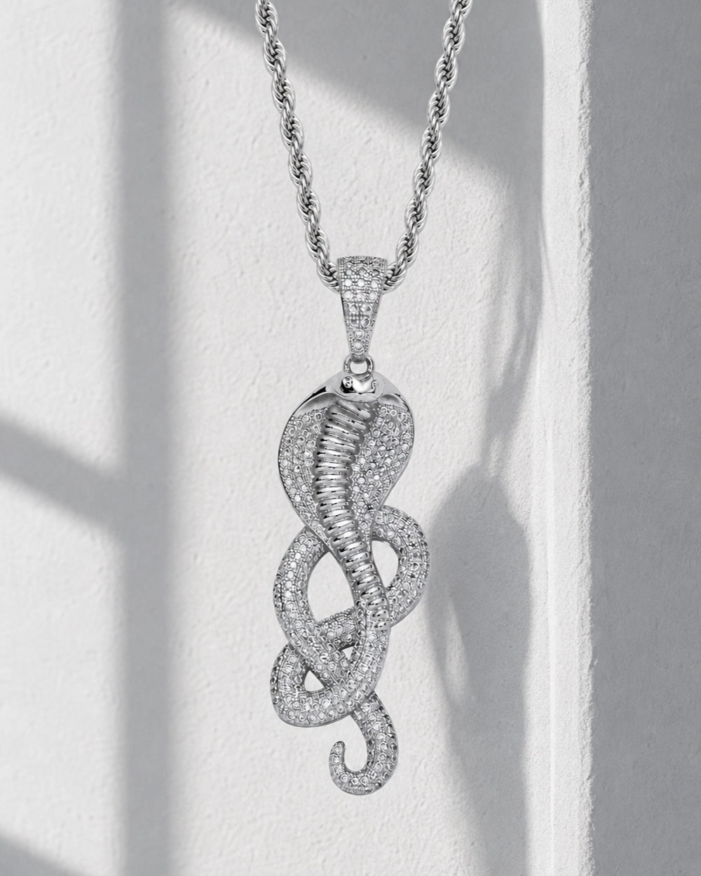 Iced CZ Cobra Spiral Pendant Necklace