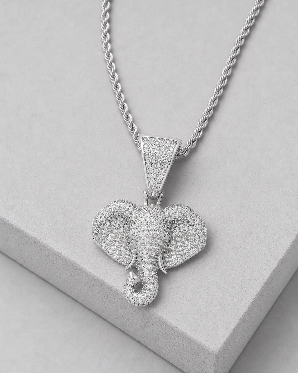 Iced CZ Stone-Set Elephant Pendant Necklace