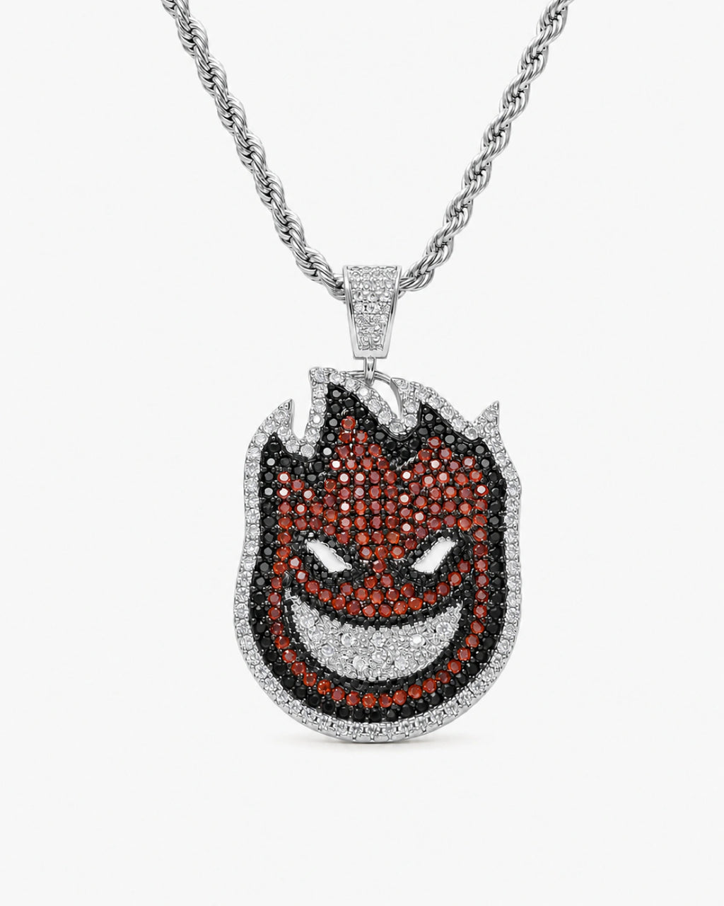 Iced CZ Flame Grin Pendant Necklace