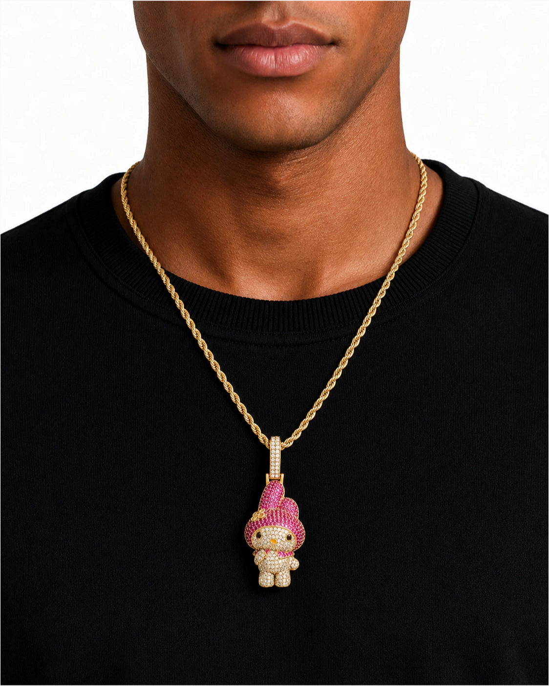 Iced CZ Cartoon Character Pendant Necklace