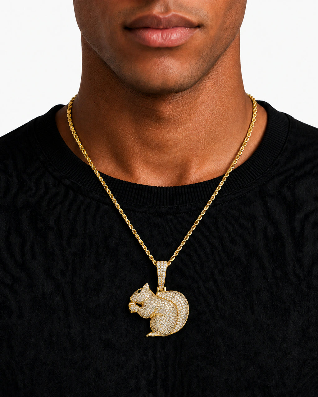 Iced CZ Squirrel Pendant Necklace