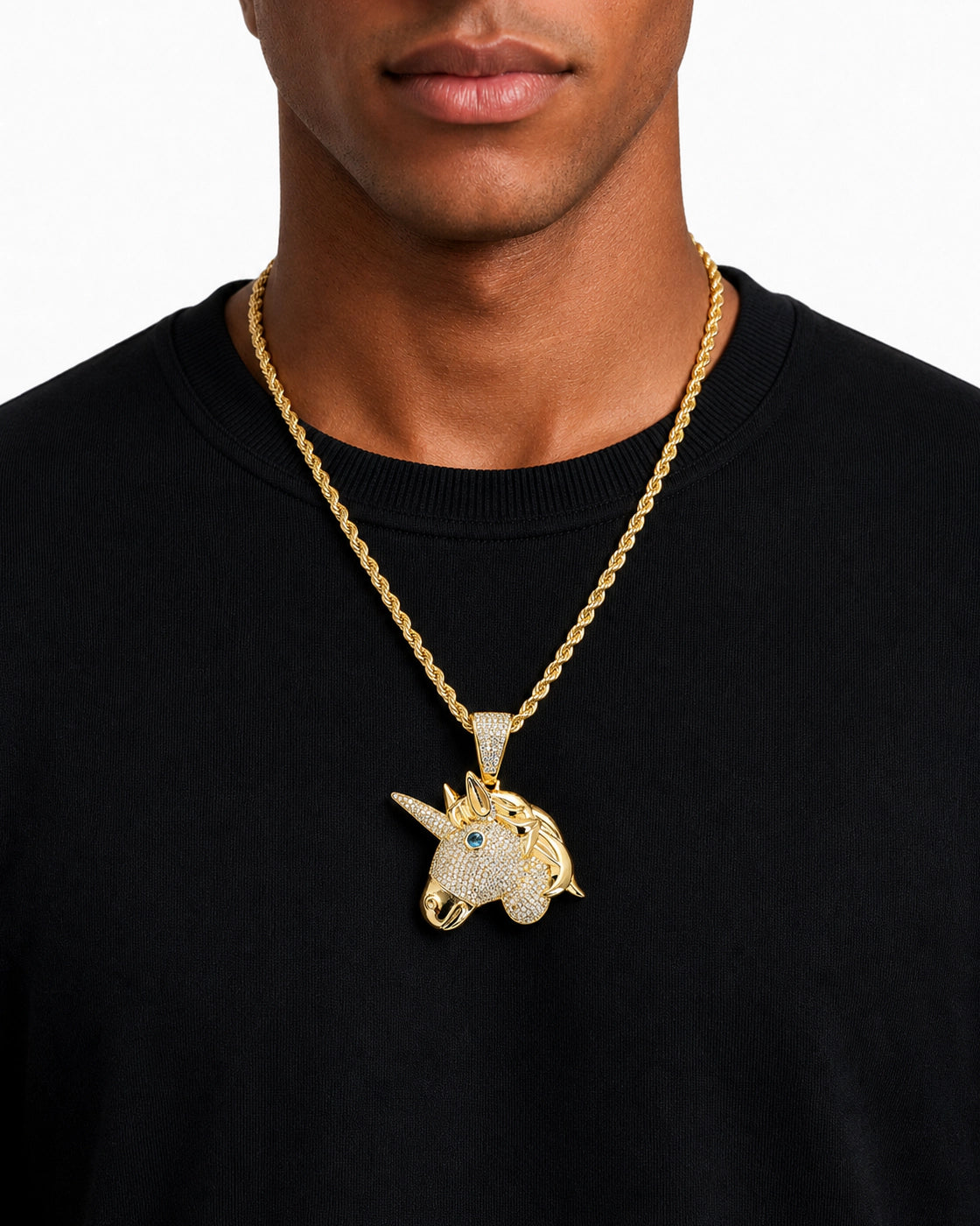 Iced CZ Unicorn Pendant Necklace