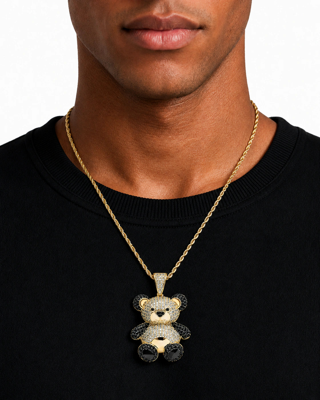 Iced CZ Little Bear Stone-Set Pendant Necklace