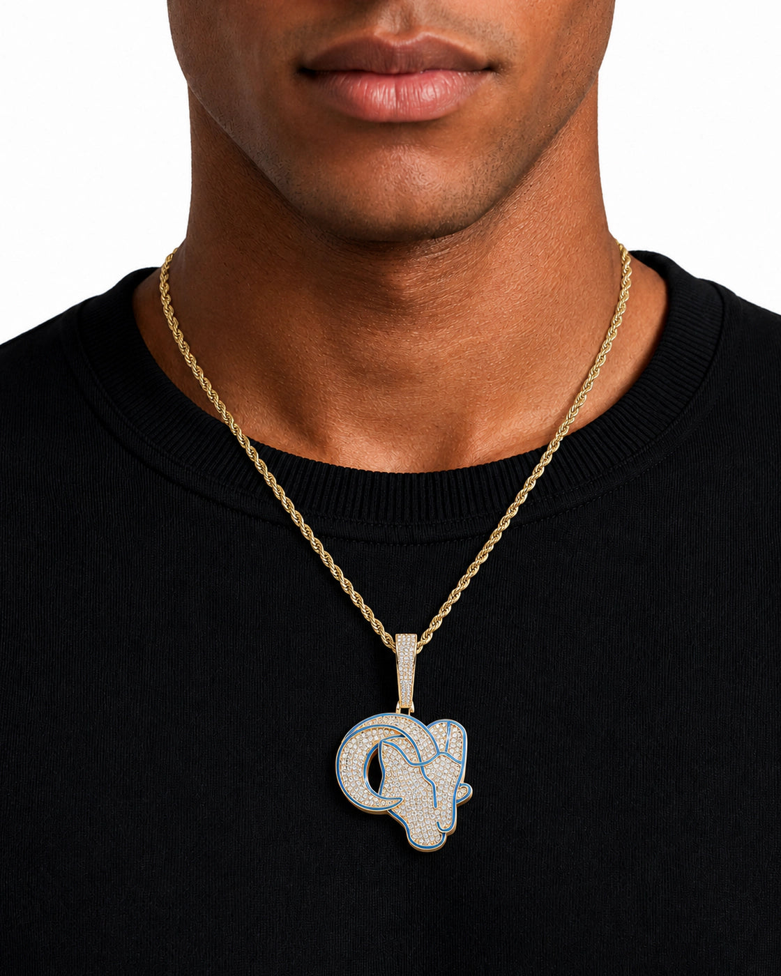 Iced CZ Ram Head Pendant Necklace