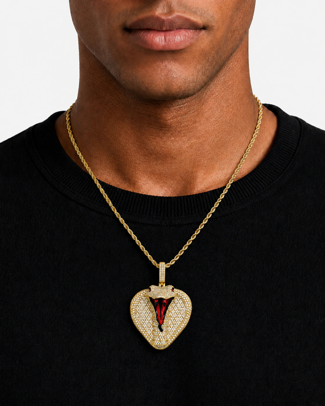 Iced CZ Pave Cobra Head Pendant Necklace