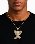 Iced CZ Grin Character Pendant Necklace
