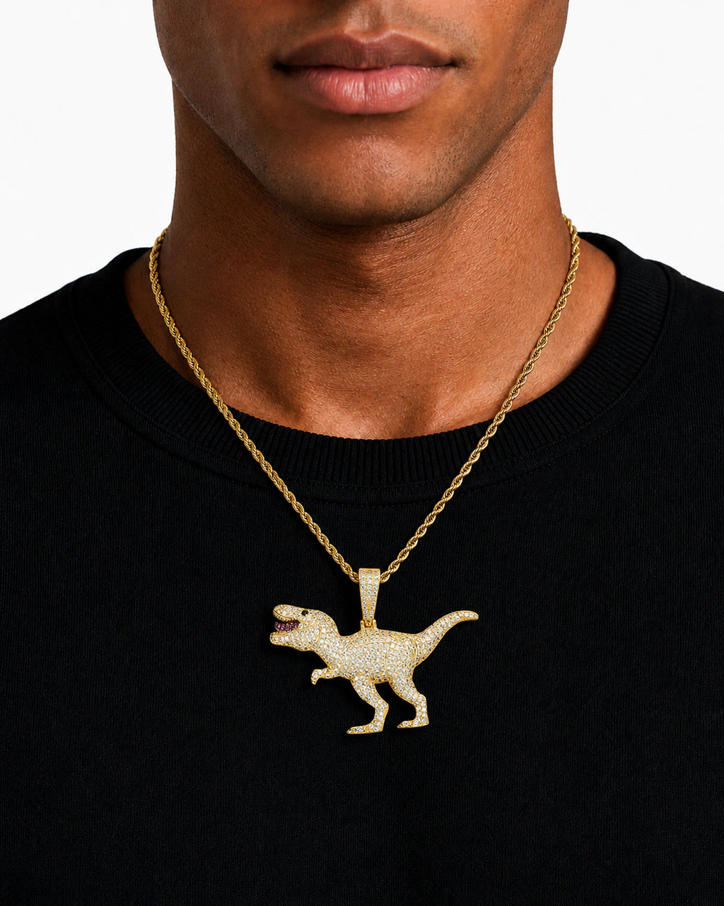 Iced CZ Dinosaur Pendant Necklace