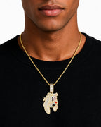 Iced CZ Cartoon Face Pendant Necklace