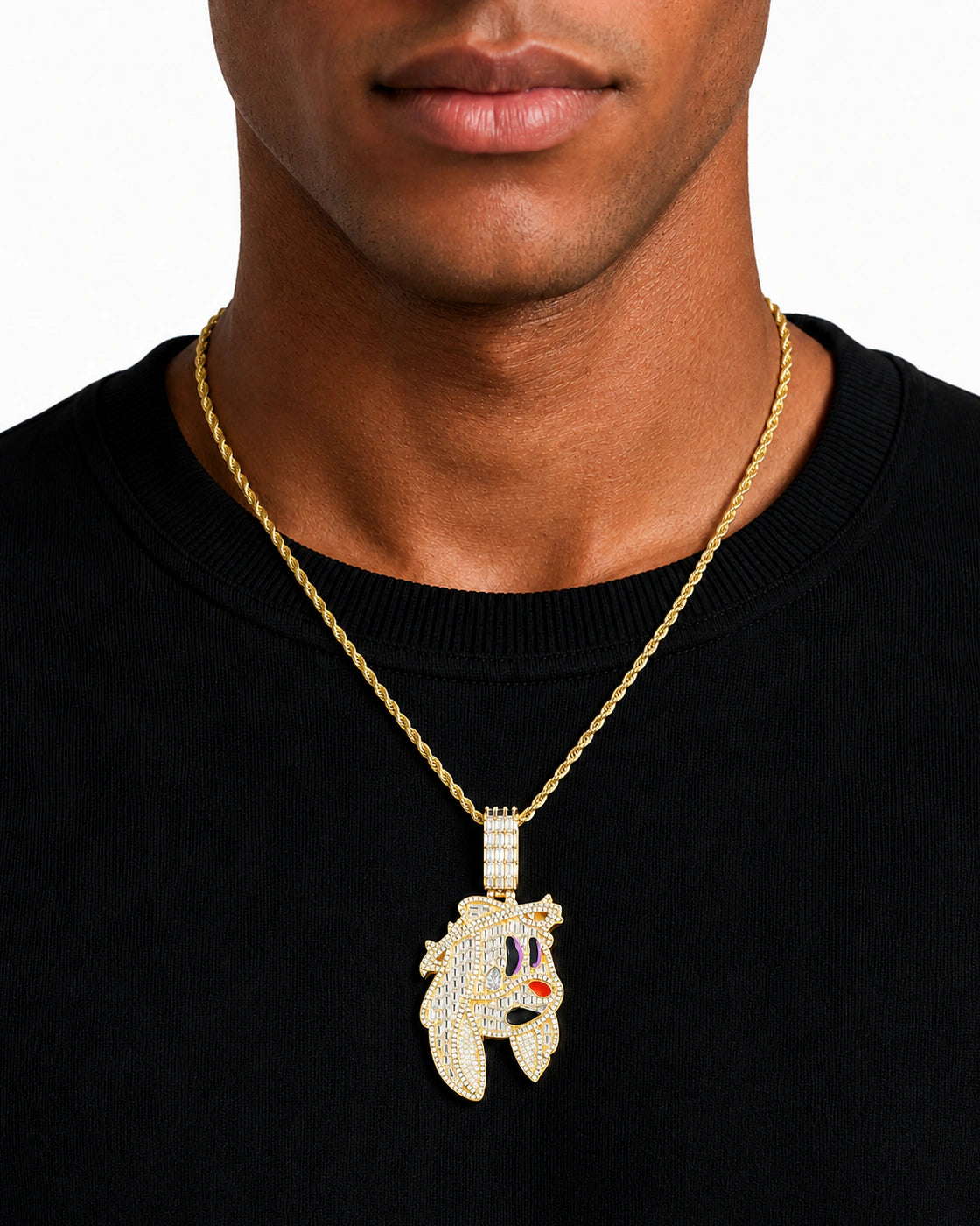Iced CZ Cartoon Face Pendant Necklace