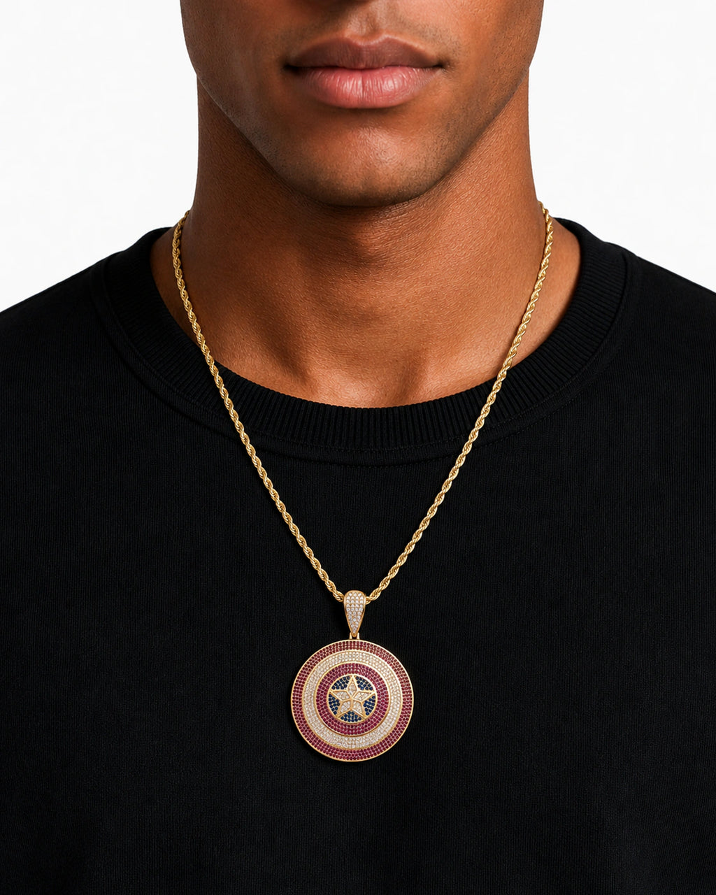 Iced CZ Star Medallion Pendant Necklace