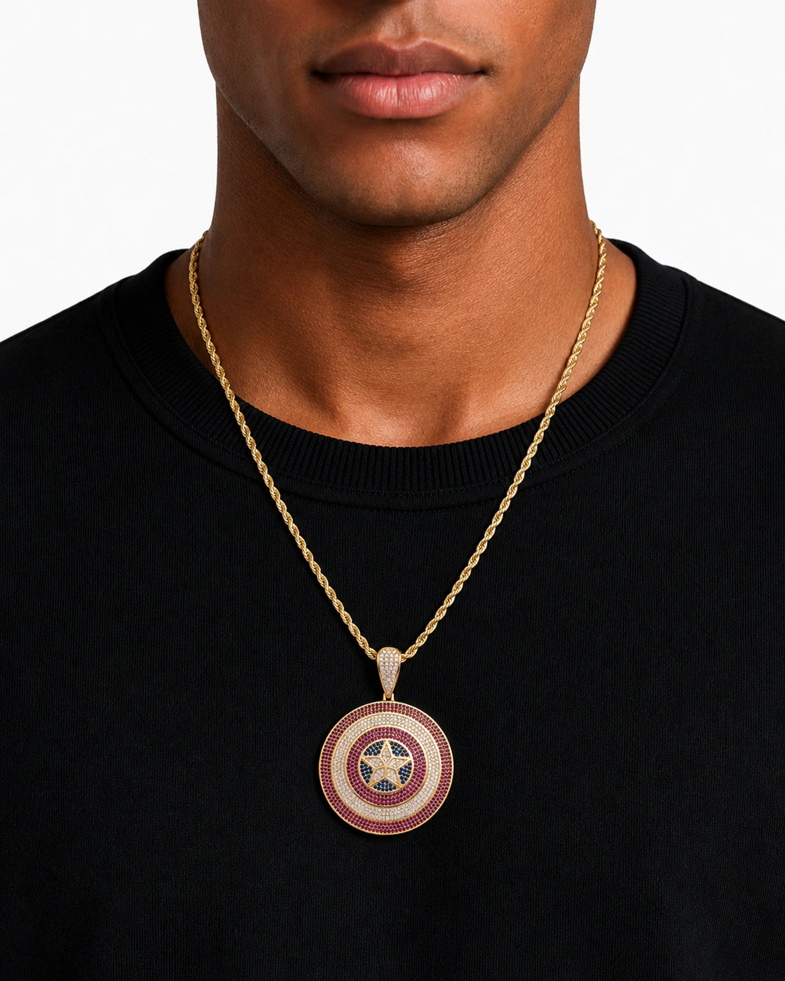Iced CZ Star Medallion Pendant Necklace