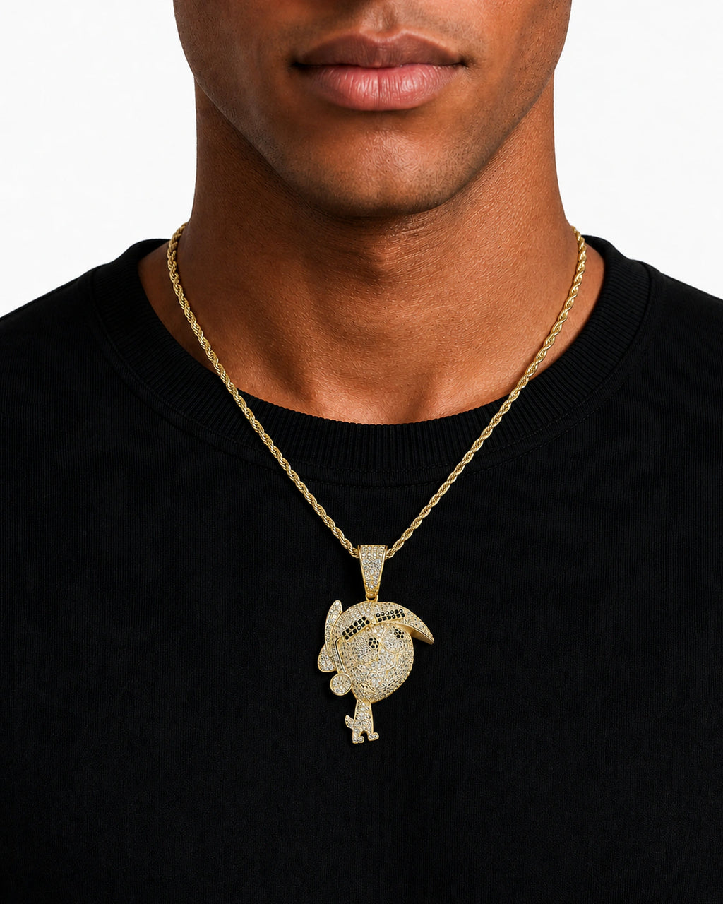 Iced CZ Pave Cartoon Figure Pendant Necklace