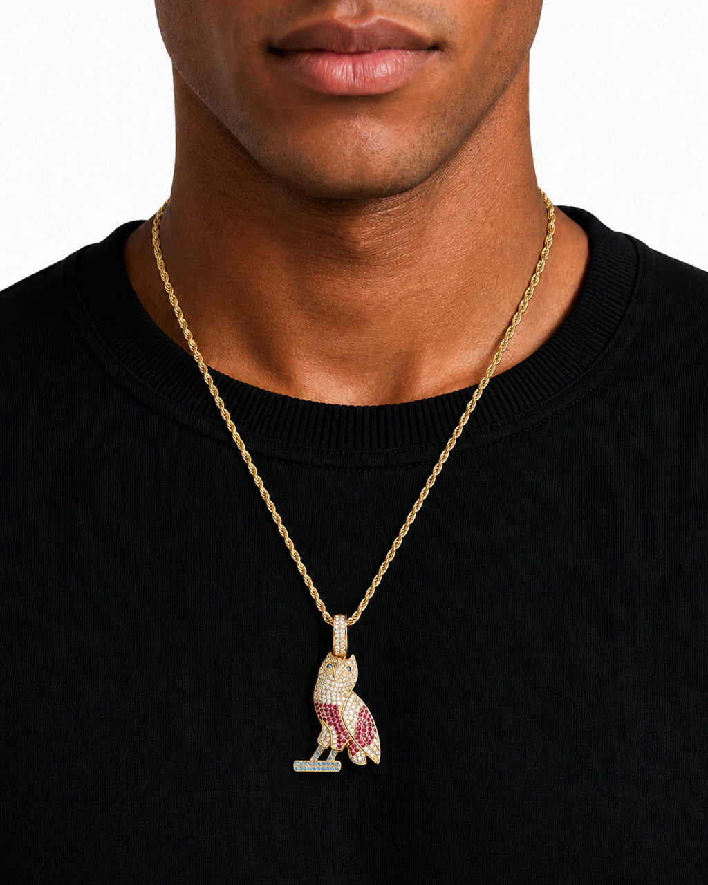 Iced CZ Pave-Style Owl Pendant Necklace