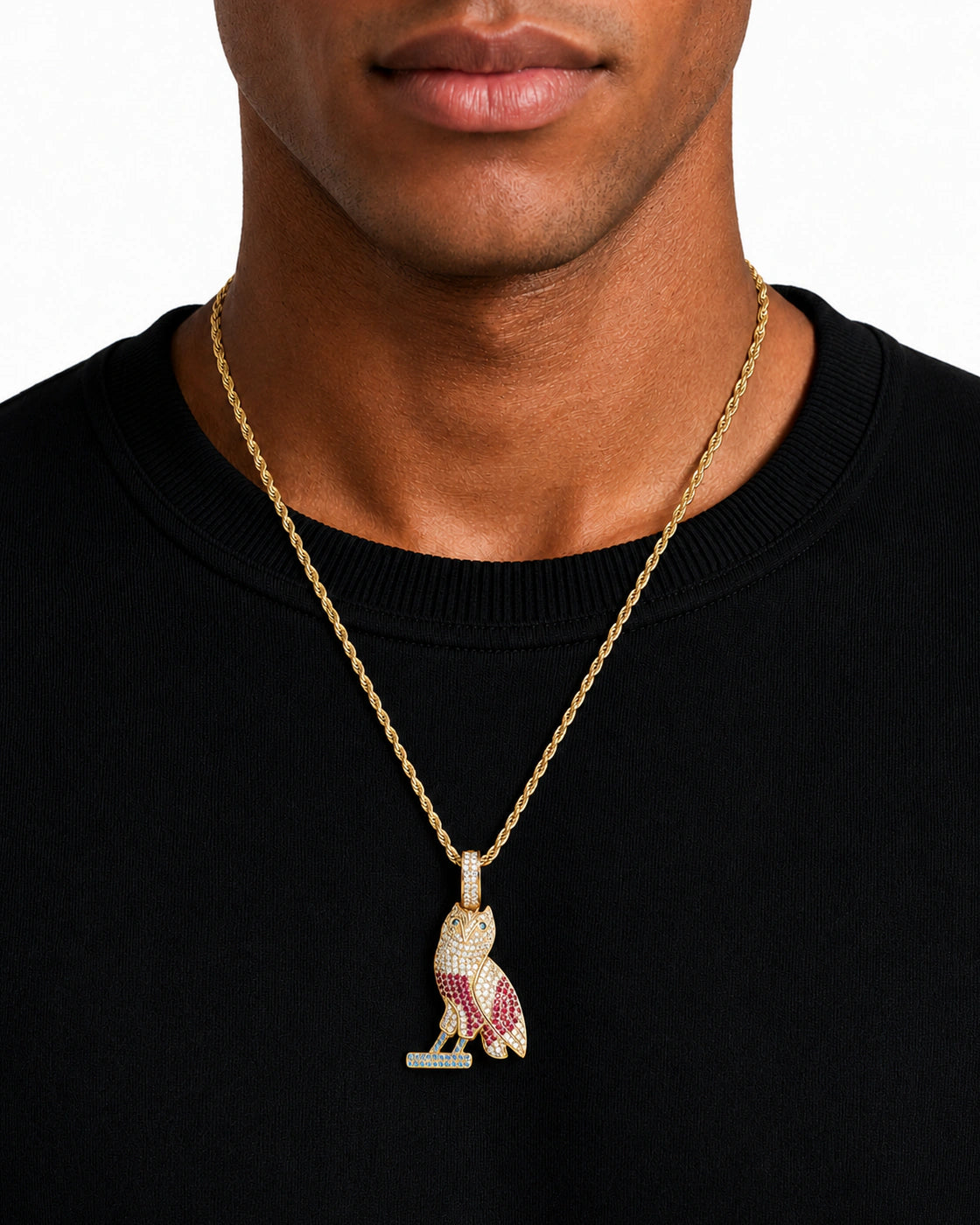 Iced CZ Pave-Style Owl Pendant Necklace
