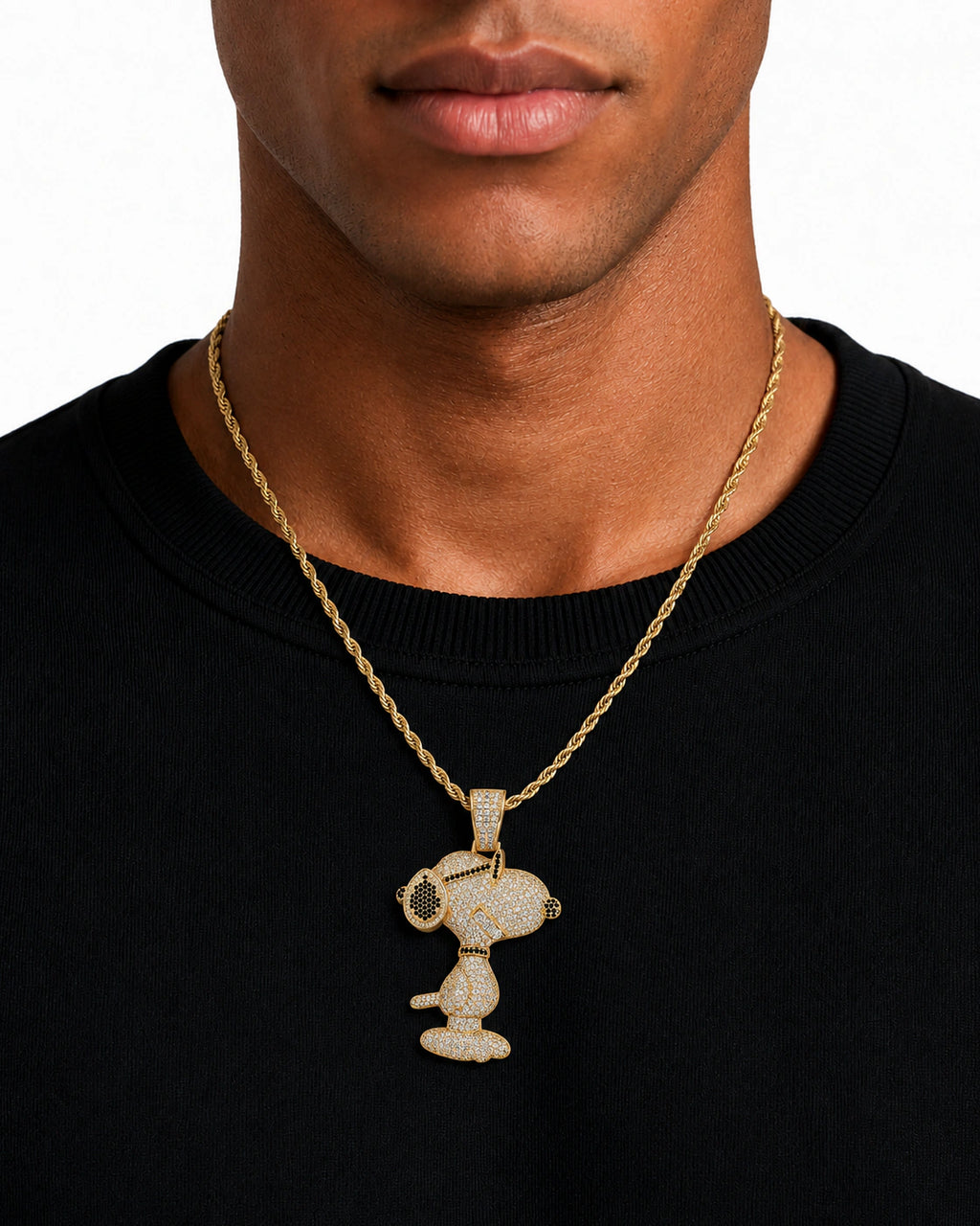 Iced CZ Side-Profile Cartoon Dog Pendant Necklace