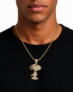Iced CZ Side-Profile Cartoon Dog Pendant Necklace