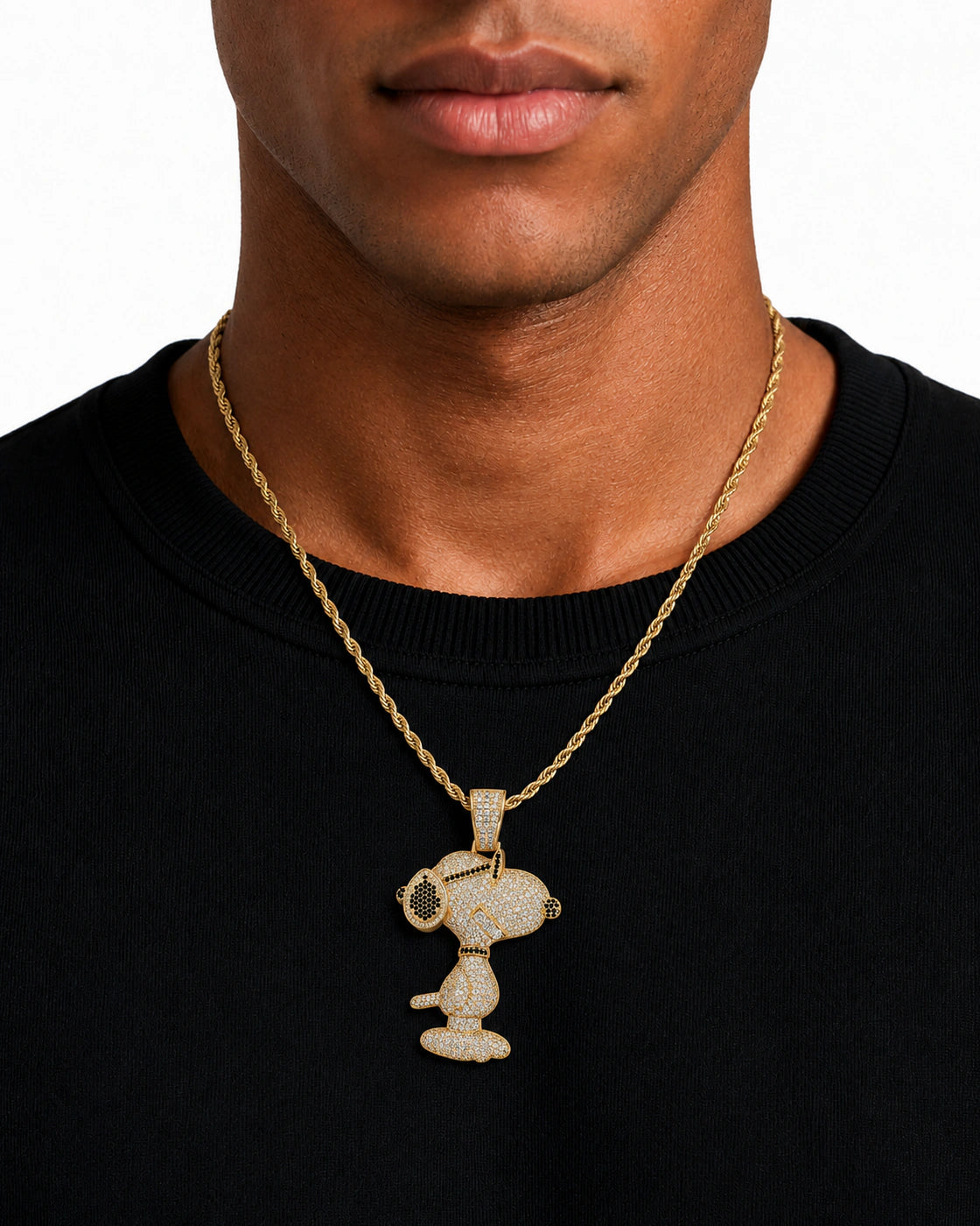 Iced CZ Side-Profile Cartoon Dog Pendant Necklace
