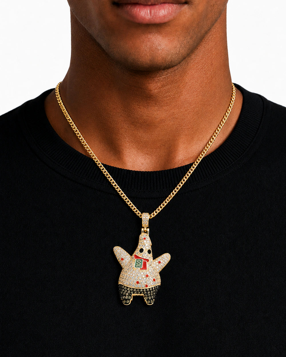 Iced CZ Starfish Character Pendant Necklace